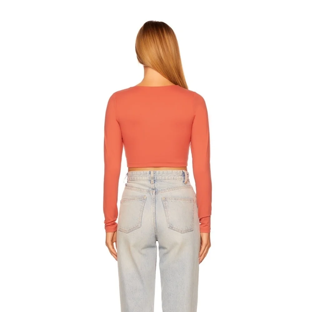 Susana Monaco very v long sleeve crop top Cherry Blossom red size medium NEW NWT